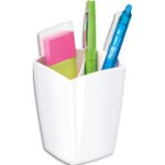CEP Pot à crayons GLOSS en polystyrène, 2 compartiments. Dimensions (lxhxp): 7,4x9,5x7,4 cm. Blanc