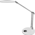 HANSA Lampe LED SPARK. Variateur lumière 12W, 30000h, 600lm, 4000K. Tête: Ø14 cm, socle: Ø18 cm. Blanche