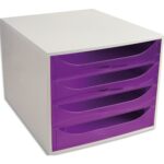 Module de classement ECO, 4 tiroirs. Dim. (l x h x p) : 28,4 x 23,4 x 34,8 cm. Gris/Violet Transparent