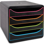 EXACOMPTA Module de classement Big Box 4 tiroirs. Dim (l x h x p): 27,8x26,7x34,7 cm. Noir/Arlequin/Noir