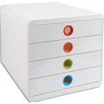 EXACOMPTA Module de classement Pop-Box, 4 tiroirs. Dim (lxhxp) : 27,8 x 26,7 x 34,7 cm. Blanc/Arlequin