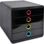 EXACOMPTA Module de classement Pop-Box, 4 tiroirs. Dim (l x h x p) : 27,8 x 26,7 x 34,7 cm. Noir/Arlequin