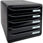 EXACOMPTA Module de classement Big Box + horizon 5 tiroirs Glossy Dim (lxhxp) : 27,8x27,1x34,7 cm. Noir