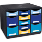 EXACOMPTA Module Store-box Bee Blue 11 tiroirs en PS. Dim (l x h x p): 35,5 x 27,1 x 27 cm. Coloris Ass