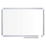 BI-OFFICE Tableau blanc magnétique émaillé, cadre en alu, porte-marqueur coulissant 90x60 cm CR0601830