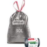 ALFAPAC Boîte de 450 sacs à lien coulissant recyclé type 30L résistant coloris argent/noir