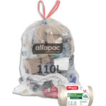 ALFAPAC Boîte de 180 sacs à lien coulissant recyclé type 110L résistant coloris translucide