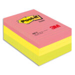 POST-IT Lot de 6 blocs repositionnables de 100 feuilles 102 x 152 mm néon assortis