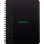 RHODIA Cahier à spirale polypropylène recyclé GREENBOOK 17x21cm 160 pages recyclées 90g Q5/5. Noir
