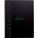 RHODIA Cahier à spirale polypropylène recyclé GREENBOOK 23,5x29,7cm 160 pages recyclées 90g lignées. Noir