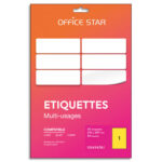 OFFICE STAR Boîte 50 étiquettes adhésives multiusage format A4 210x297mm. Planche A4. Coloris jaune