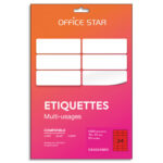 OFFICE STAR Boîte 1200 étiquettes adhésives multiusage format 70x37mm. Planche A4. Coloris rouge