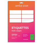 OFFICE STAR Boîte 50 étiquettes adhésives multiusage format A4 210x297mm. Planche A4. Coloris vert