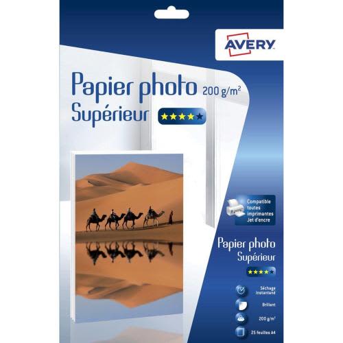 468874_d1-1.jpg AVERY Boîte de 25 feuilles de papier photo brillant supérieur A4, Jet d'encre, 200g/m² – Image 1