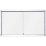 Vitrine d'intérieur fond magnétique laqué Blanc, portes coulissantes, cadre alu - 12 feuilles A4
