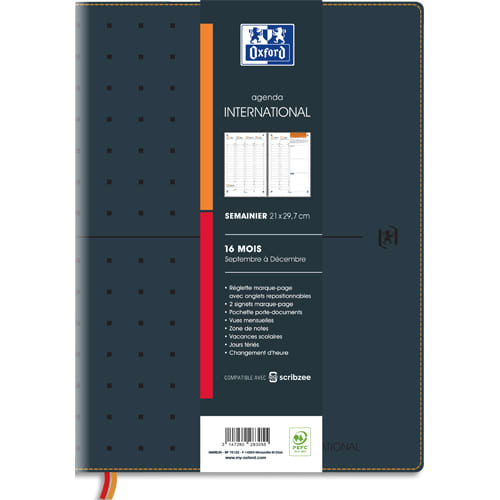470990_d1-1.jpg OXFORD Agenda 1 semaine sur 2 pages Spirale 160 pages 21 x 29,7 cm Oxford International noir – Image 1