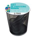 PIERRE HENRY Set de bureau métal Mesh : Corb à papier, trieur courrier, pot à crayons et vide-poche. Noir