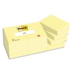 POST-IT Lot de 12 blocs repositionnables de 100 feuilles 38 x 51 mm Jaune 653E