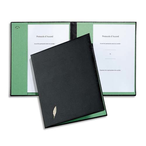 476738_d1-1.jpg EMEY Parapheur double clip de maintien 1 compartiment couverture Noire ouatinée intérieur buvard Vert – Image 1