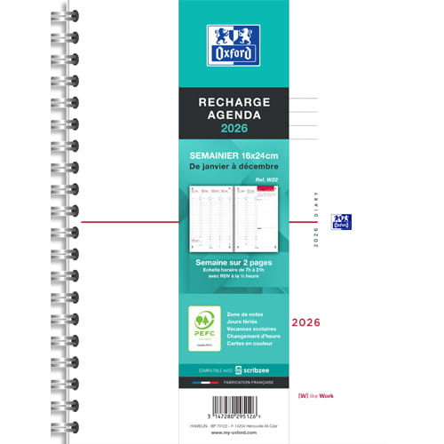 478344_d1-1.jpg OXFORD Recharge pour agenda RECHARGE WO 16X24 Reliure Intégrale Janvier à décembre – Image 1