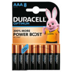 DURACELL Piles alcalines AAA LR03 Optimum, 1,5V lot de 8 piles 5019063