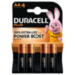 DURACELL Piles alcalines AA LR6 Plus 100%, 1,5V lot de 4 piles 5019102