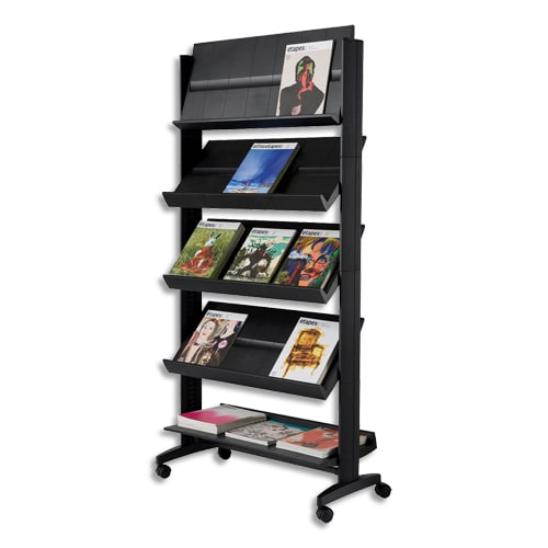 573844_d1.jpg PAPERFLOW Présentoir de sol 5 tablettes mobile Noir L 85,5 x H 167,5 x P 38,5 cm – Image 1