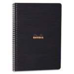 RHODIA Cahier spirale couverture Noire PP 22,5x29,7cm 160 pages 5x5 perforées 4 trous