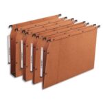 OBLIQUE AZ Boîte de 25 dossiers suspendus ARMOIRE en kraft 240g. Fond V, bouton-pression. Orange