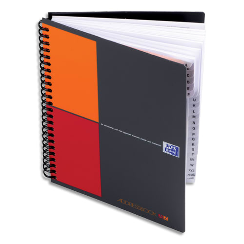 684247_d1-1.jpg OXFORD Cahier ADRESSBOOK spirales 144 pages 80g réglure bi-colore 17x21cm Couverture polypro Gris – Image 1