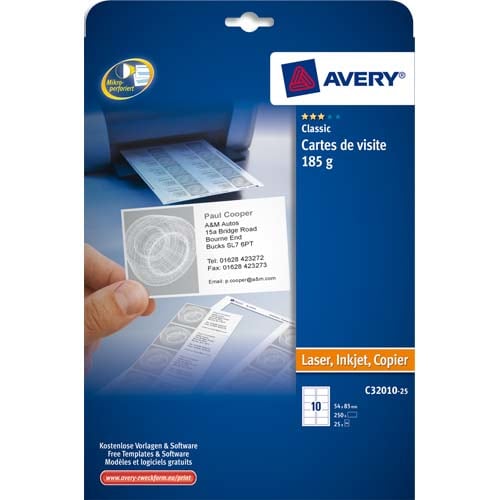 697479_d1-1.jpg AVERY Pochette de 250 cartes de visite microperforées (85x54 mm) 185g coins droits finition mate – Image 1