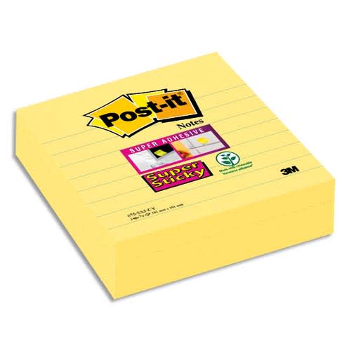 704287_d1-1.jpg POST-IT Lot de 3 blocs de 70 feuilles Super Sticky Jaunes lignées 101 x 101 mm – Image 1
