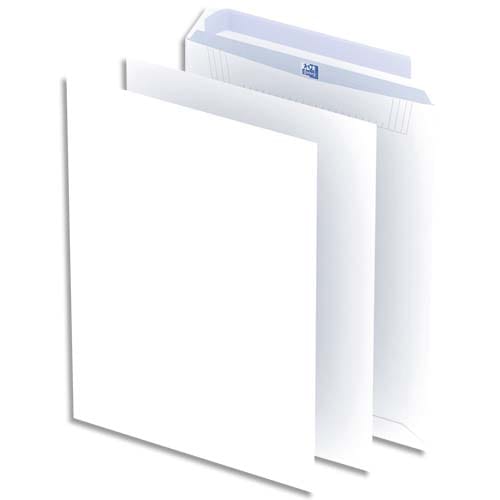 705089_d1-1.jpg OXFORD Boîte de 250 pochettes Blanches auto-adhésives 100g format C4 229x324 mm – Image 1