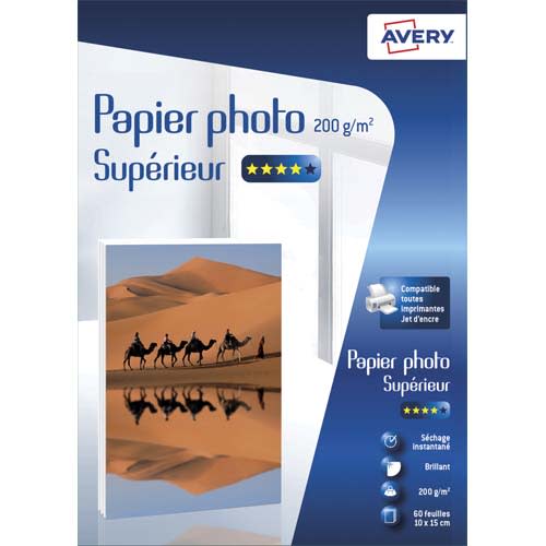 705588_d1-1.jpg AVERY Boîte de 60 feuilles de papier photo brillant 10x15cm, Jet d'encre, 200g/m² – Image 1