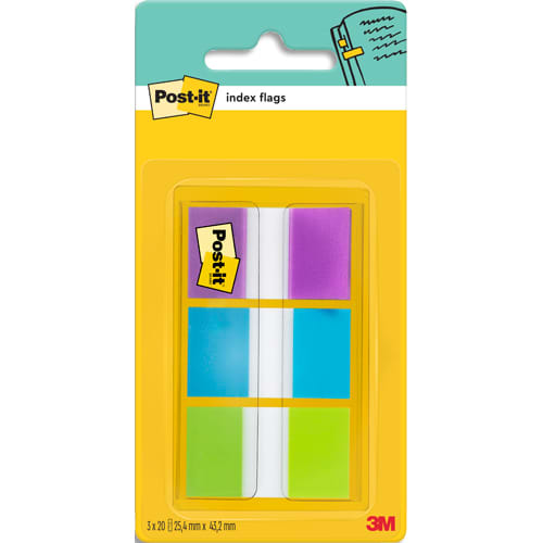 731909_d1.jpg POST-IT Dévidoir 3x20 marque-pages standards Bleu, Vert, Violet – Image 1