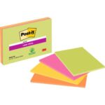 POST-IT Lot 4 blocs assortis Super Sticky 45 feuilles 203x152mm (vert néon, Jaune, Orange néon, Fuchsia)