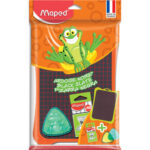MAPED Ardoise graphite avec 1 éponge et 1 boite de 10 craies blanches. Coloris assortis vert et orange