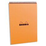 RHODIA Bloc de direction couverture reliure intégrale en-tête Orange 80 feuilles format A4 réglure 5x5