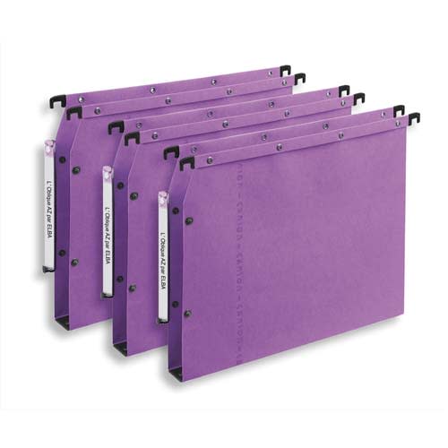762337_d1.jpg OBLIQUE AZ Boîte de 25 dossiers suspendus ARMOIRE en kraft 240g. Fond 30, bouton-pression. Lilas – Image 1