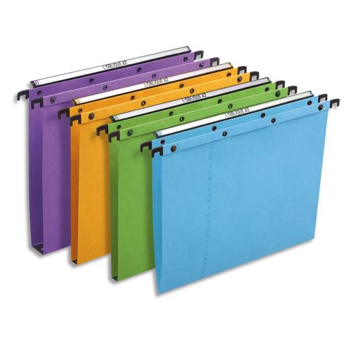 762582_d1.jpg OBLIQUE AZ Boîte de 25 dossiers suspendus TIROIR en kraft 240g. Fond V, bouton-pression. Assortis – Image 1