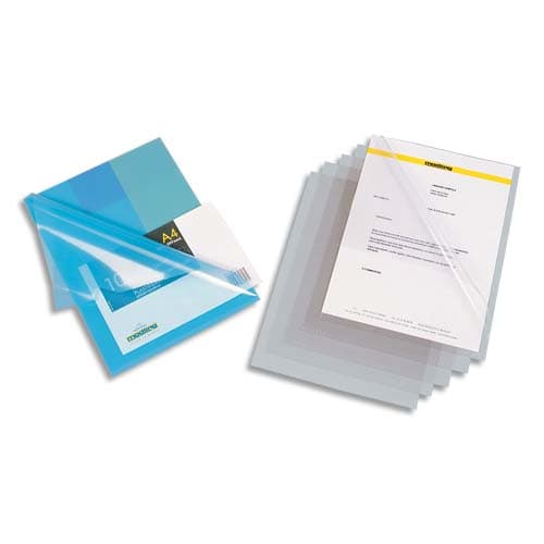 763367_d1.jpg OXFORD Boîte de 100 pochettes coins en PVC 15/100e. Découpe coup de pouce. Incolore – Image 1