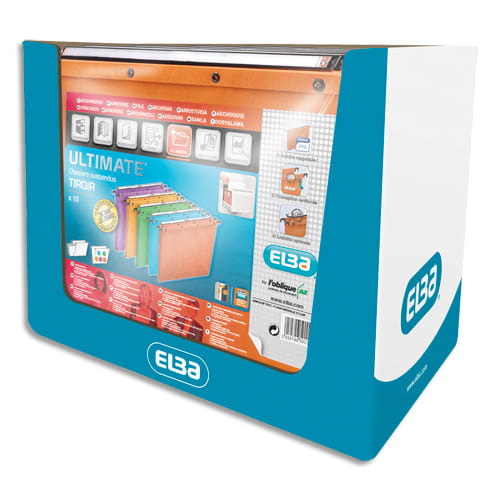 815191_d1.jpg OBLIQUE AZ Paquet de 5+5 dossiers suspendus TIROIR en kraft 240g. Fond 15 et 30, bouton-pression. Orange – Image 1