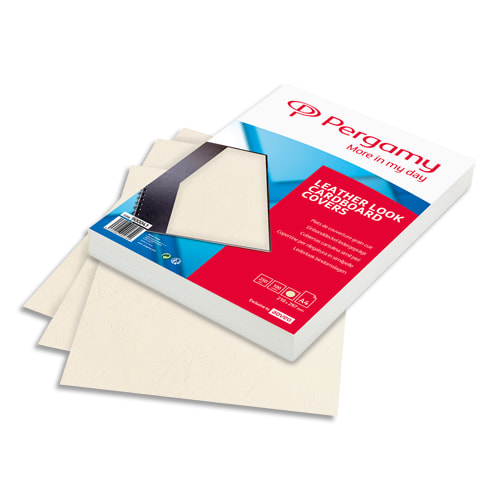 900041_d1.jpg PERGAMY Boîte de 100 plats de couverture grain cuir A4 250gr Ivoire 900041 – Image 1