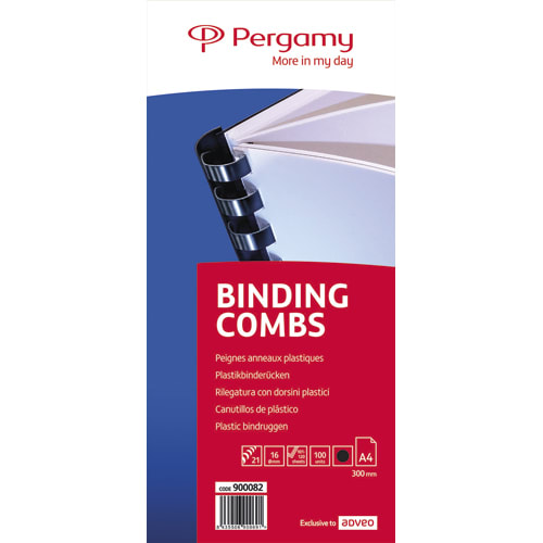 900082_d1.jpg PERGAMY Boîte de 100 peignes anneaux plastiques 16mm Noir 900082 – Image 1