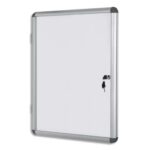 PERGAMY Vitrine d'intérieur avec fermeture à clé, fond magnétique laqué Blanc, cadre alu - 4 feuilles A4
