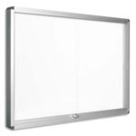 PERGAMY Vitrine d'intérieur fond magnétique laqué Blanc, portes coulissantes, cadre alu - 15 feuilles A4