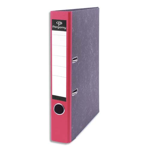 900791_d1.jpg PERGAMY Classeur à levier en carton Gris intérieur/extérieur marbré. Dos 5cm. FormatA4. Coloris dos Rouge – Image 1