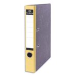 PERGAMY Classeur à levier en carton Gris intérieur/extérieur marbré. Dos 5cm. FormatA4. Coloris dos Jaune