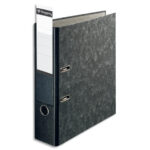 PERGAMY Classeur à levier carton Gris int/ext marbré. Dos 8 cm. Format A4. Porte-étiquette soudé. Noir