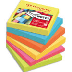 PERGAMY Lot de 6 blocs de 100 feuilles repositionnables accordéon dimensions 7,6x7,6cm. Coloris assortis